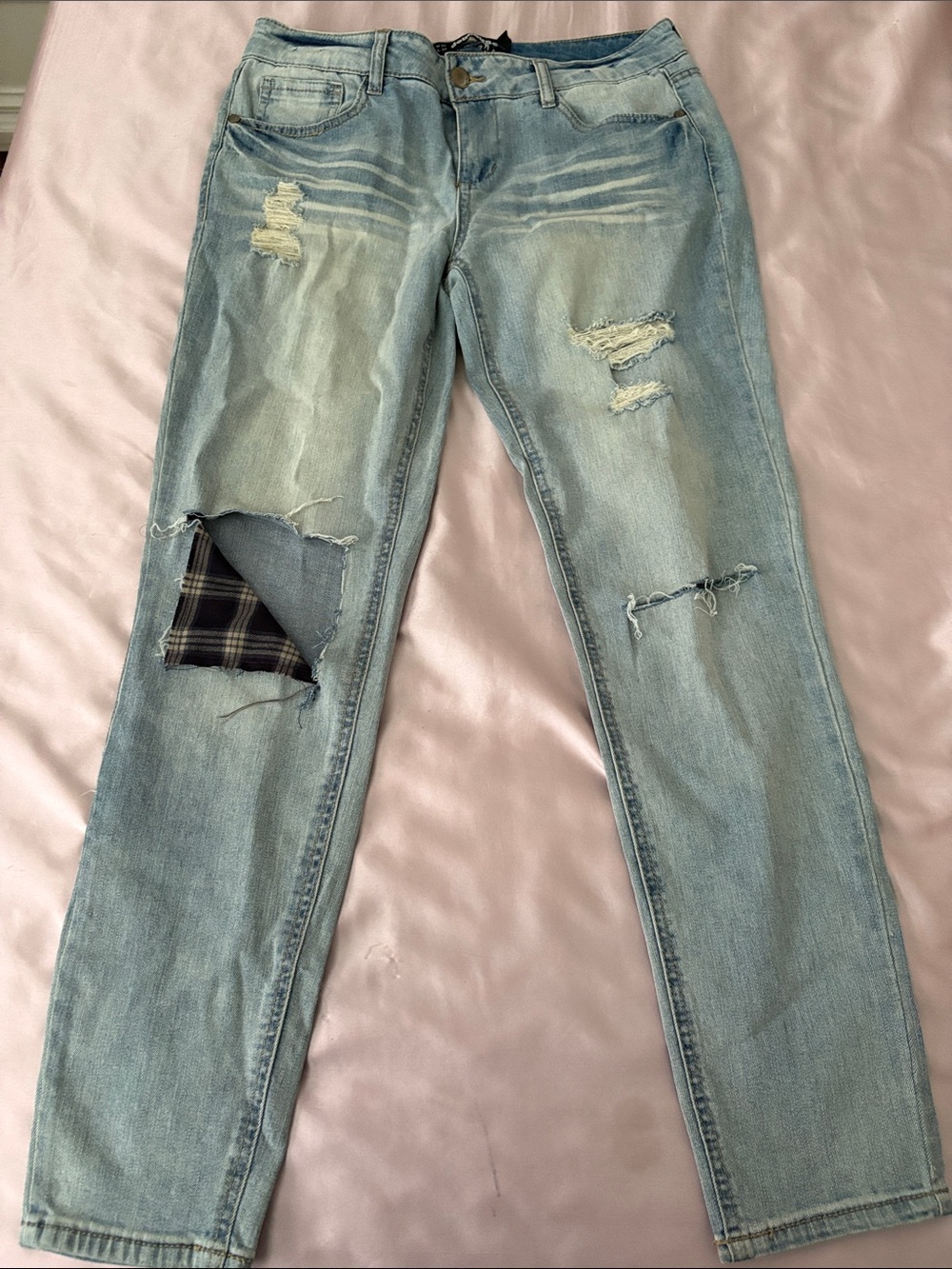 Dollhouse Light Blue Distressed Skinny Jeans